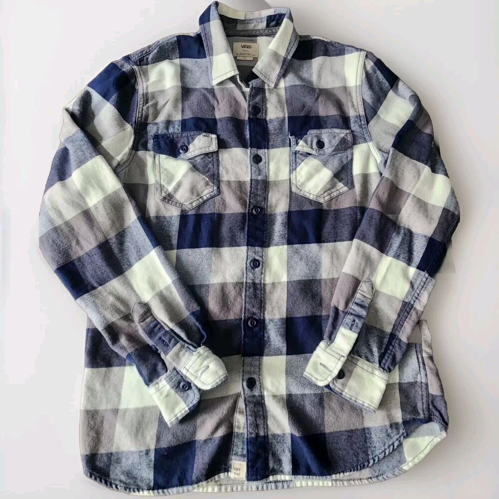 Vans Off The Wall Men's Box Flannel Shirt Plaid Checkered Blue / Gray Size Small